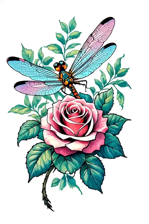 dragonfly rose intertwined tattoo design idea