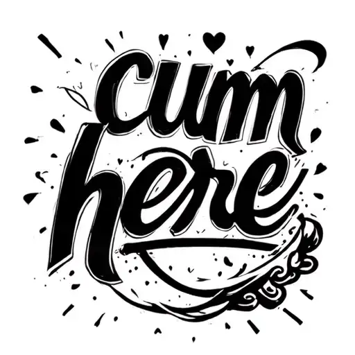 This tattoo will be between my breasts. create one with 'cum here' with a cute font and add something make him weak tattoo design idea