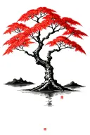 Japanese maple tree with leaves tattoo design idea