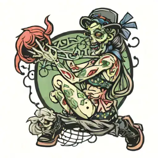 American Traditional zombie stripper tattoo design idea