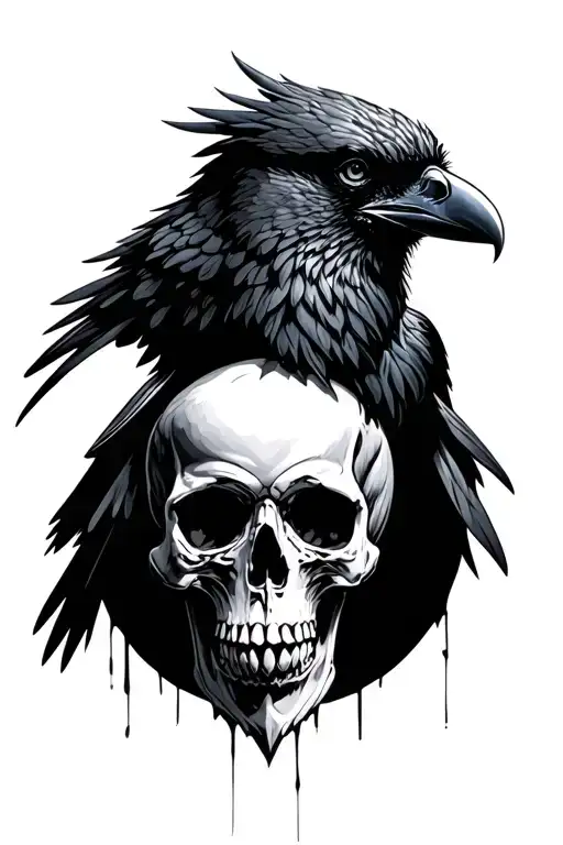 gothic raven and skull tattoo design idea