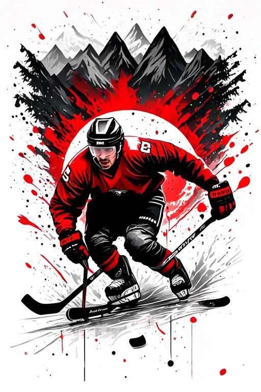 pond hockey in the mountains tattoo design idea