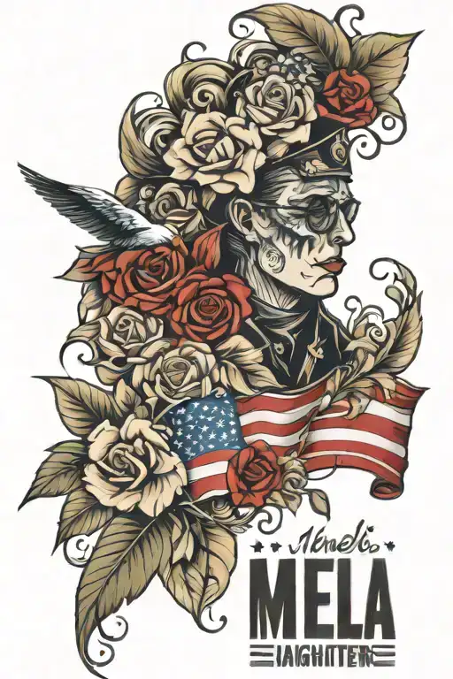 american military and daughters name Maela tattoo design idea