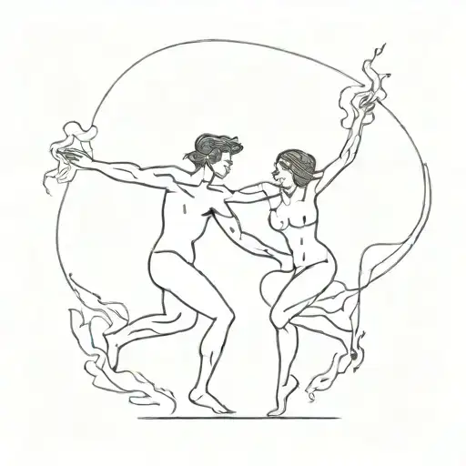 man and woman dancing in a burning room tattoo design idea