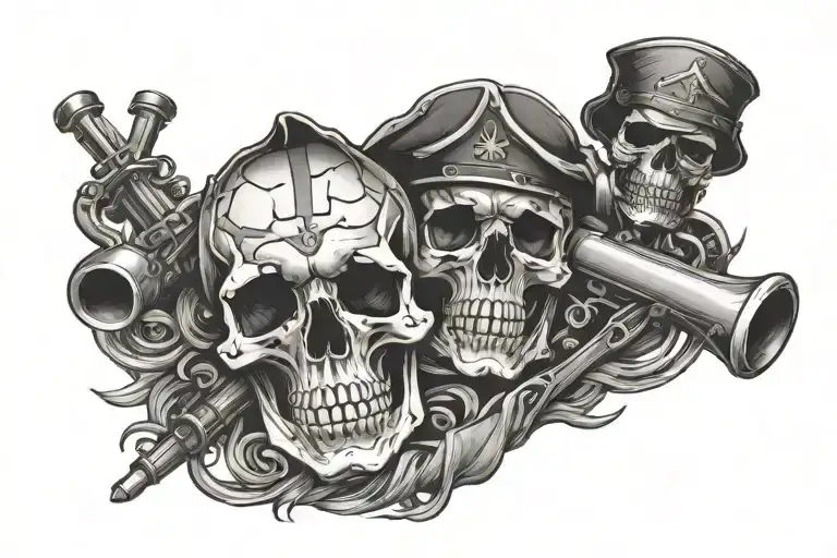 skull and crossed cannons tattoo design idea