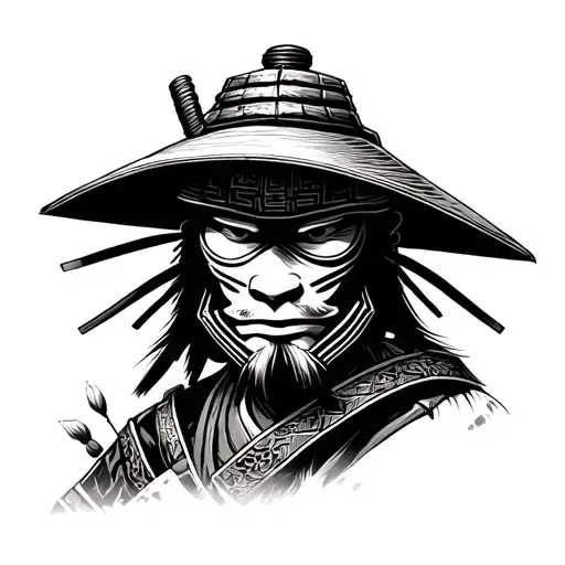 Samurai without a face in a hat tattoo design idea