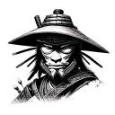 Samurai without a face in a hat tattoo design idea