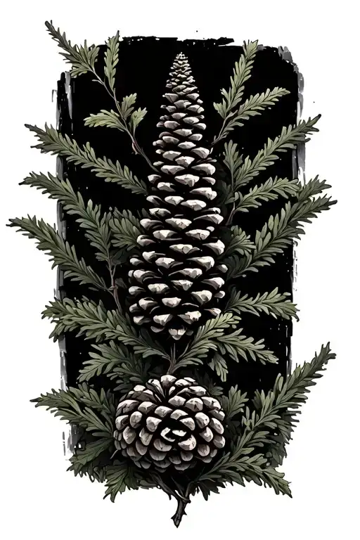 mugwort cedar willow twisted with pine cones falling tattoo design idea