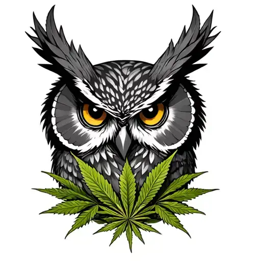 evil owl marijuana leaves tattoo design idea