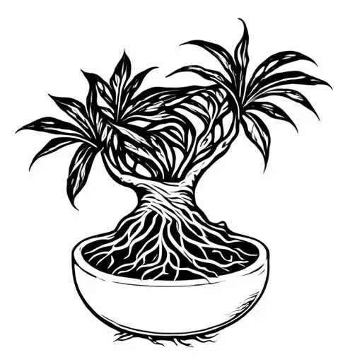 ficus in a pot, but roots in the form of a girl tattoo design idea