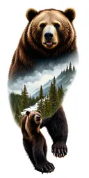 America, forest, bears tattoo design idea