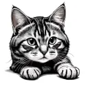 grey tabby cat, laying on back, looking at me tattoo design idea