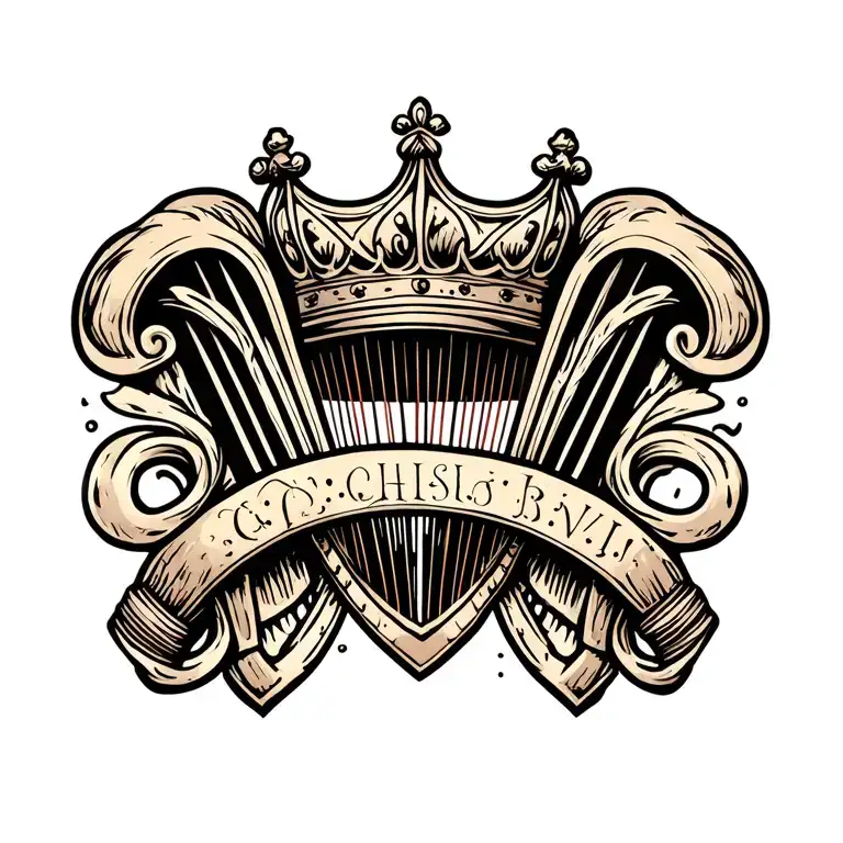 harp with crown hanging tattoo design idea