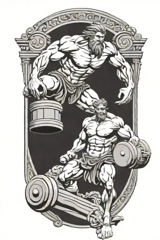 Greek god lifting weights tattoo design idea