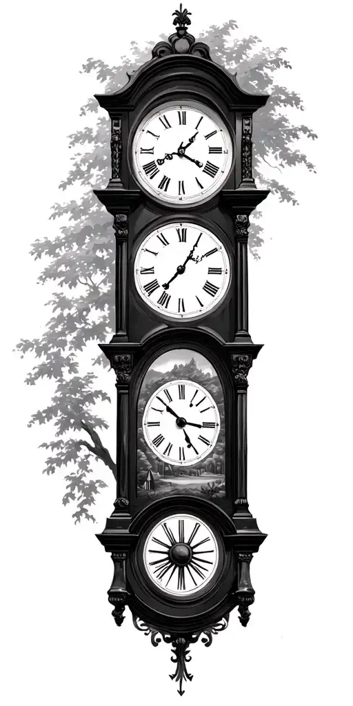 grandfather clock and outdoor theme tattoo design idea