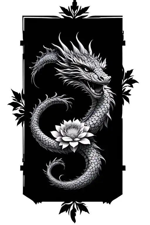 flowers with a dragon wrapped length wise tattoo design idea