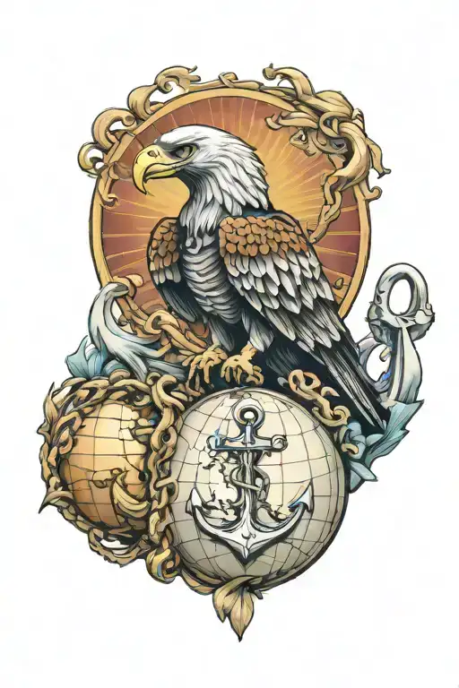 skeleton eagle, globe and anchor tattoo design idea
