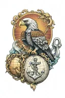 skeleton eagle, globe and anchor tattoo design idea