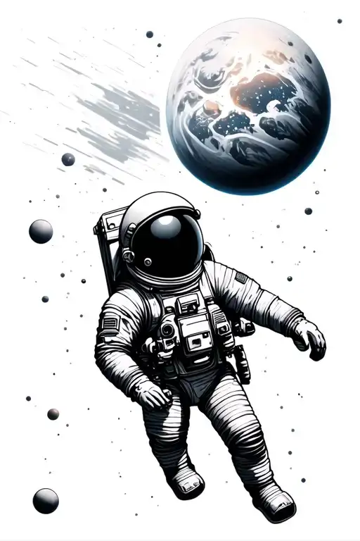 astronaut floating in space tattoo design idea