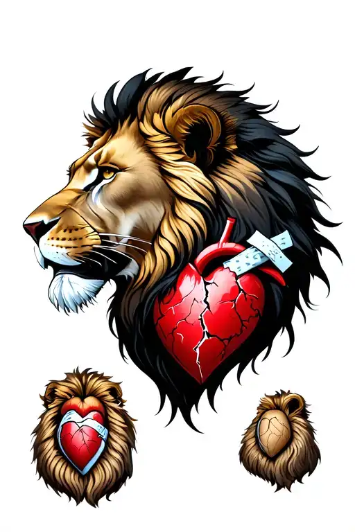 A lion representing loyalty, courage, and leadership.	•	A cracked heart being stitched or bandaged, symbolizing a long, tattoo design idea
