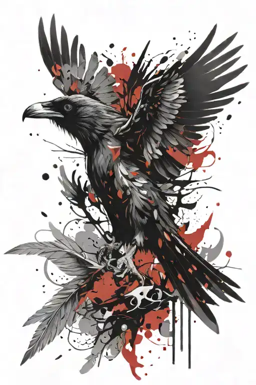 simple raven rising phoenix tattoo design idea