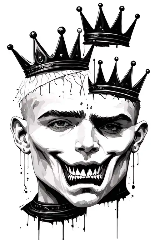 Double Face thick outline basquiat crowns symbolizing black royalty vs evil tattoo design idea