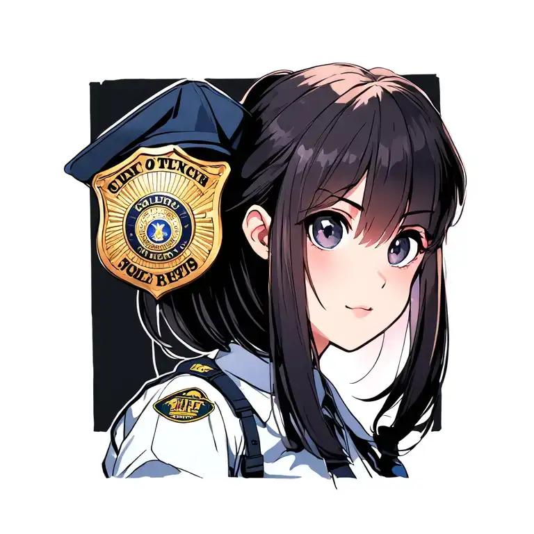 anime girl wearing a police badge #49 tattoo design idea