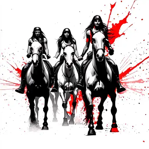 four horsewomen of the apocalypse riders charging and scantly clad  tattoo design idea