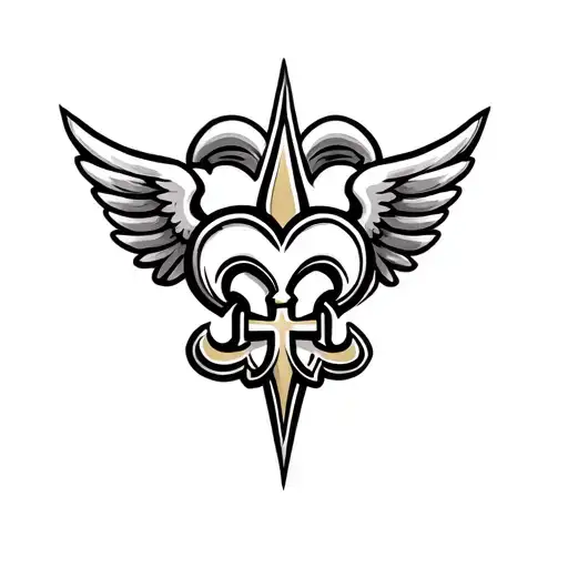 New Orleans saints logo, heart behind logo, surrounded by wings tattoo design idea