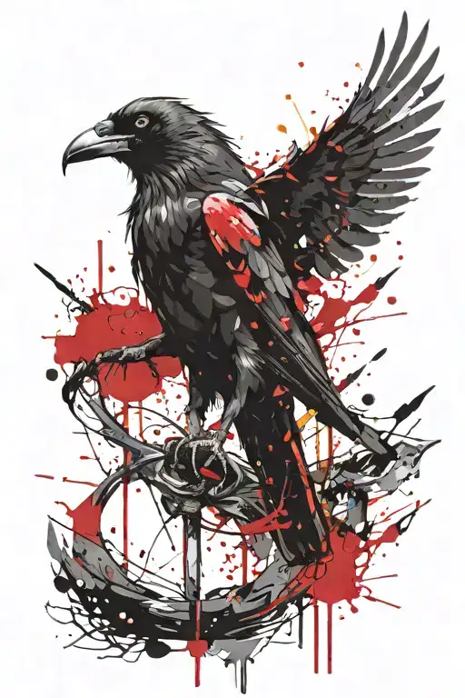 a crow with the odin's spear tattoo design idea