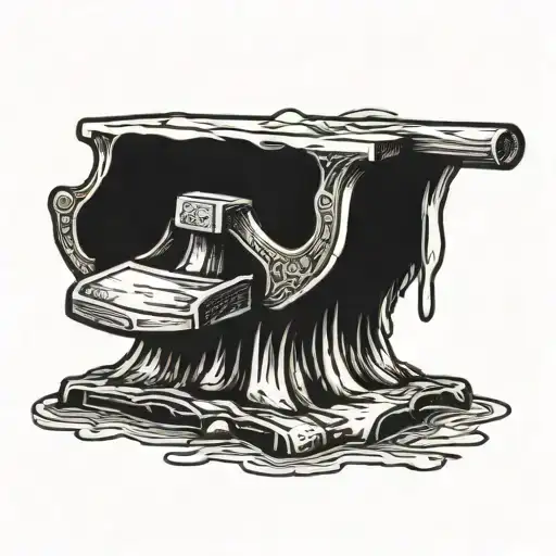 viking anvil with melting metal and a hammer tattoo design idea