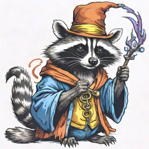 trippy raccoon wizard casting a spell tattoo design idea