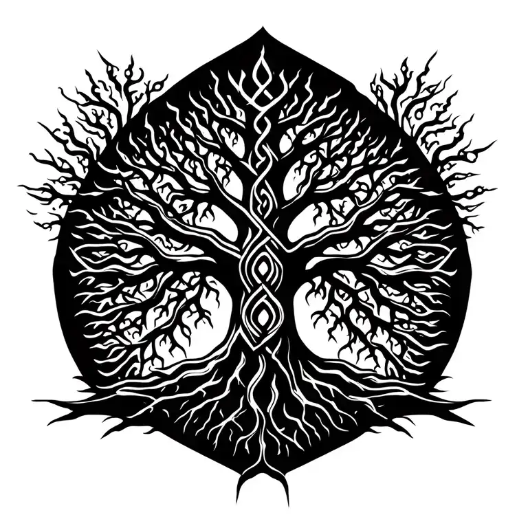 celtic tree of life with lightning roots growing tattoo design idea
