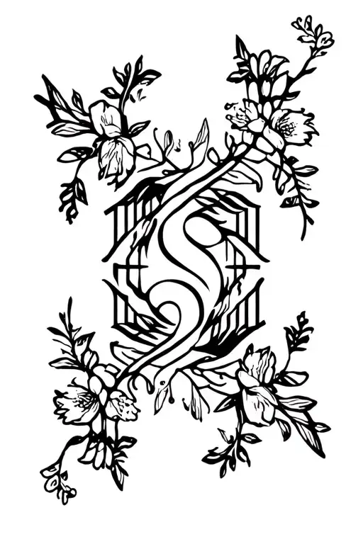 sleep token band logo incorporating elements like flowers and vines  tattoo design idea