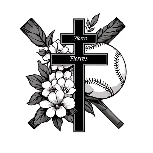 masculine, Flowers cause last name Flores,pathway to successful future, cross, baseball, family first tattoo design idea