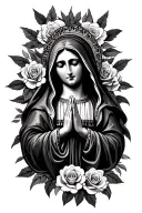 Our Lady of Guadalupe with roses and praying hands tattoo design idea