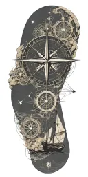 An adventurous tattoo design incorporating sailing and geography, showcasing a compass rose surrounded by nautical elements and world map details tattoo design idea