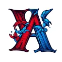 Two letters A, placed in reverse, 1 blue and 1 red tattoo design idea