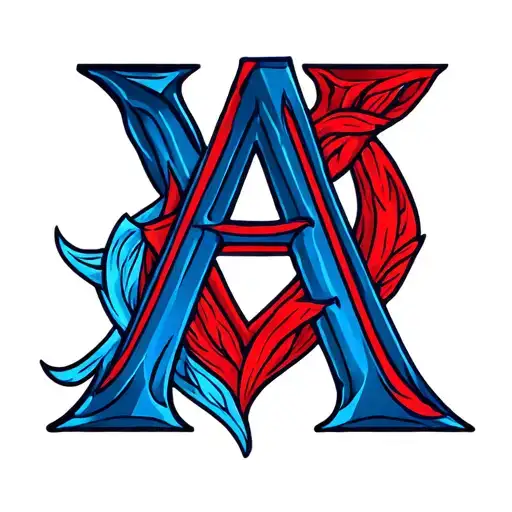 Two letters A, placed in reverse, 1 blue and 1 red tattoo design idea