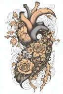 find someone who grows flowers in the darkest parts of you, annotomically correct heart, masculine tattoo design idea