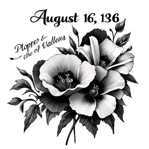 "August 16, 1936" poppies and lily of the valleies spine tattoo design tattoo design idea