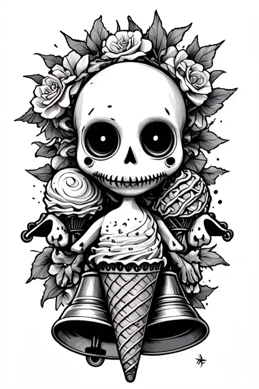 voodoo doll and hells bells and an icecream tattoo design idea