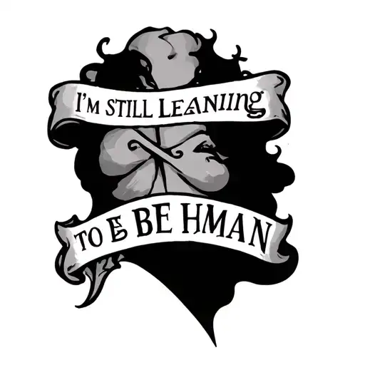 "I'm still learning to be human" with a cross tattoo design idea