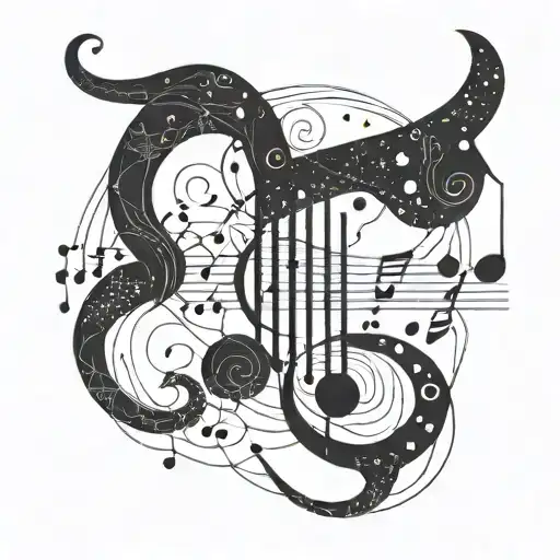 A stylized Taurus constellation combined with musical notes tattoo design idea