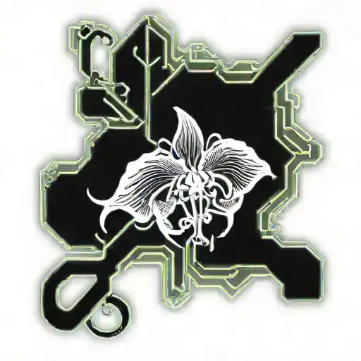 cyber sigilism orchid and Capricorn sign tattoo design idea