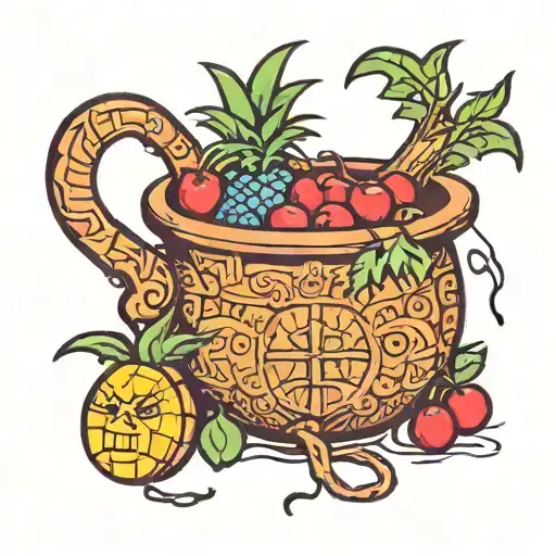 witch cauldron pineapple cherries coconut tattoo design idea