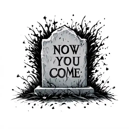 a square grave with text now you come tattoo design idea