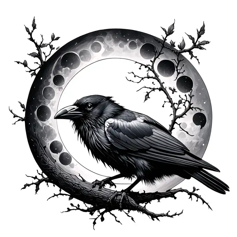Raven with the moon cycles  tattoo design idea