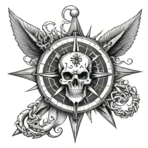 anchor skull nautical compass tattoo design idea