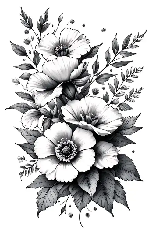 tattoo with birth flowers of january february and october together tattoo design idea